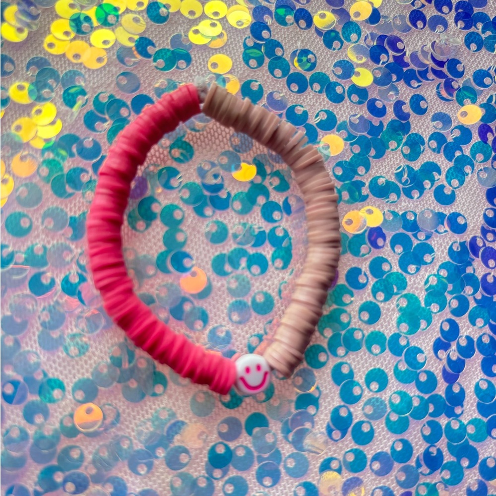 Pink Handmade Children’s Bracelet w/ Smiley Face